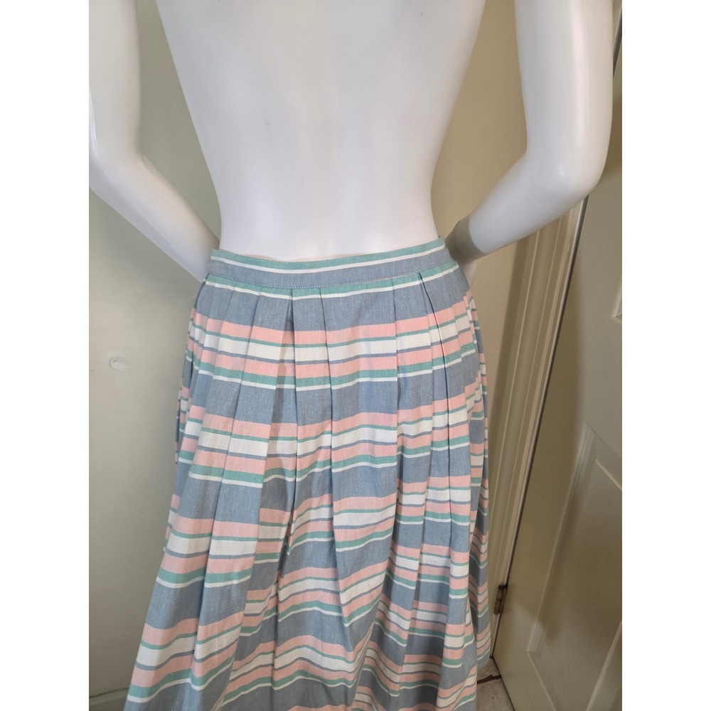 Brooks Brothers Cotton Linen Striped Button Front Midi Skirt Pastel Blue Pink 2 - Picture 11 of 11